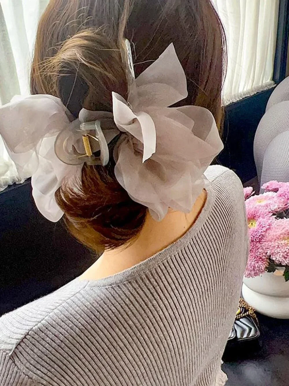 Hair Clip, Light Coffee Chiffon Bowknot Hair Claw Clips for Thick Hair, Large Cl - Picture 3 of 8